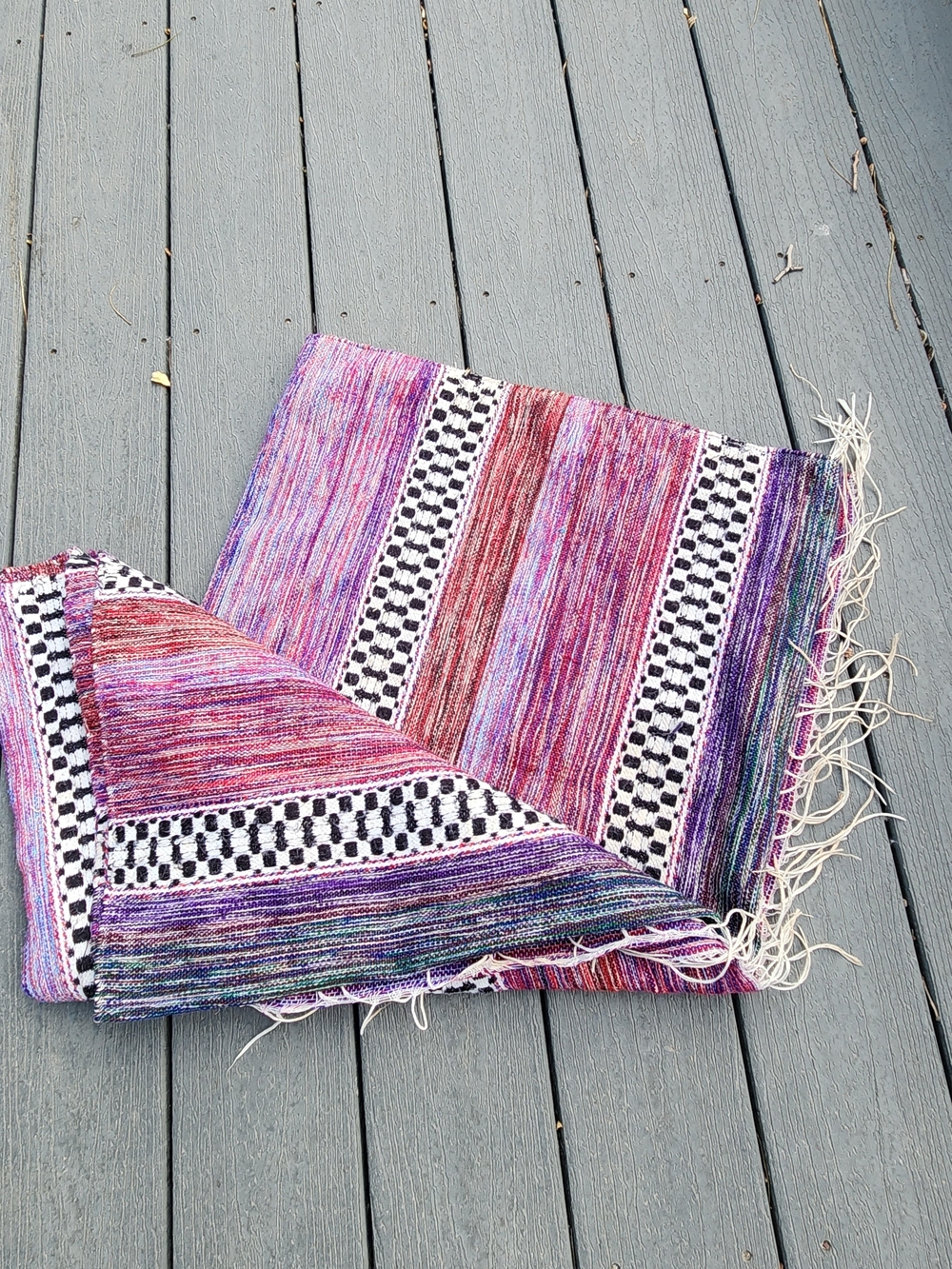Handwoven Wool Purple & Pink Striped Throw Blanket with Fringe